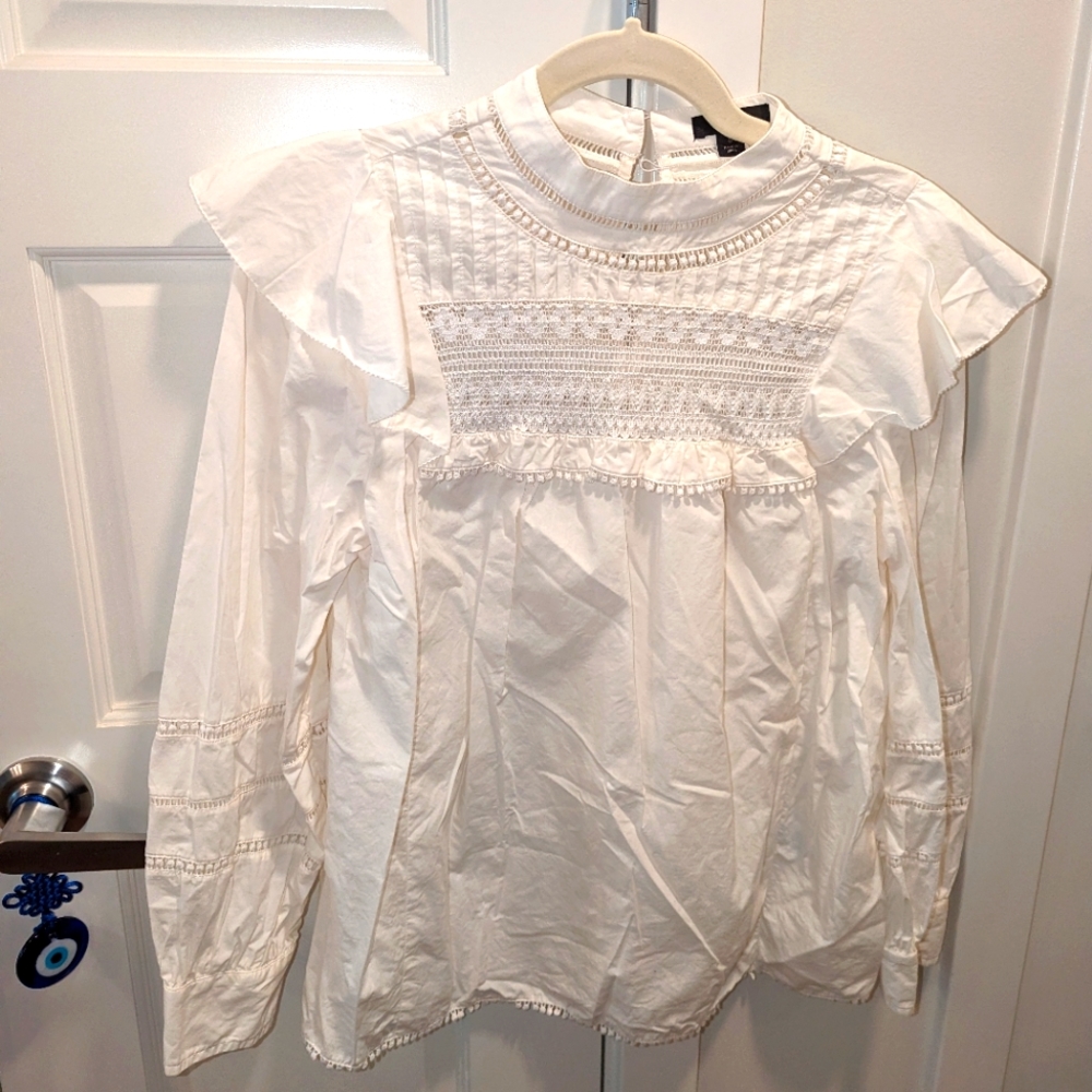 Lace insert cotton blouse